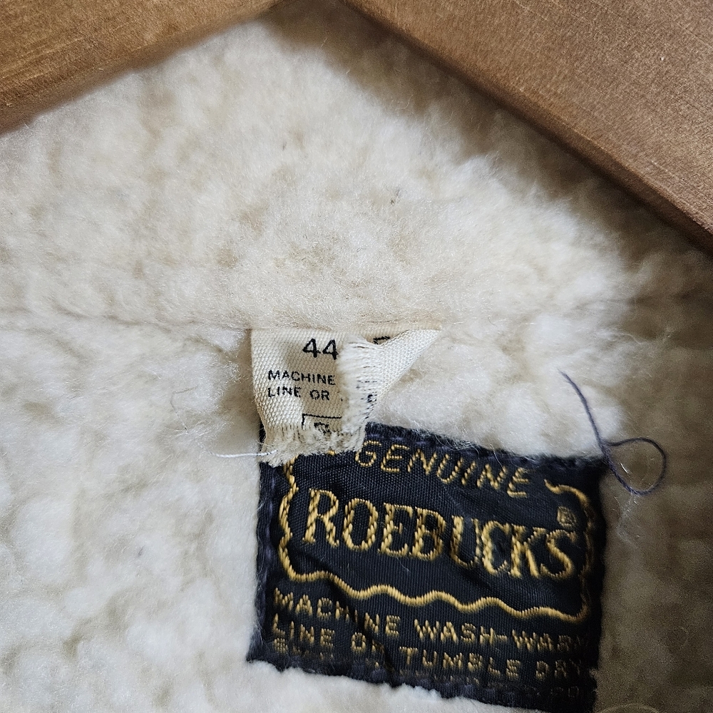 Vintage 70s Sears Roebucks Denim Sheerling Sherpa Lined Jacket 44R - Picture 6 of 12